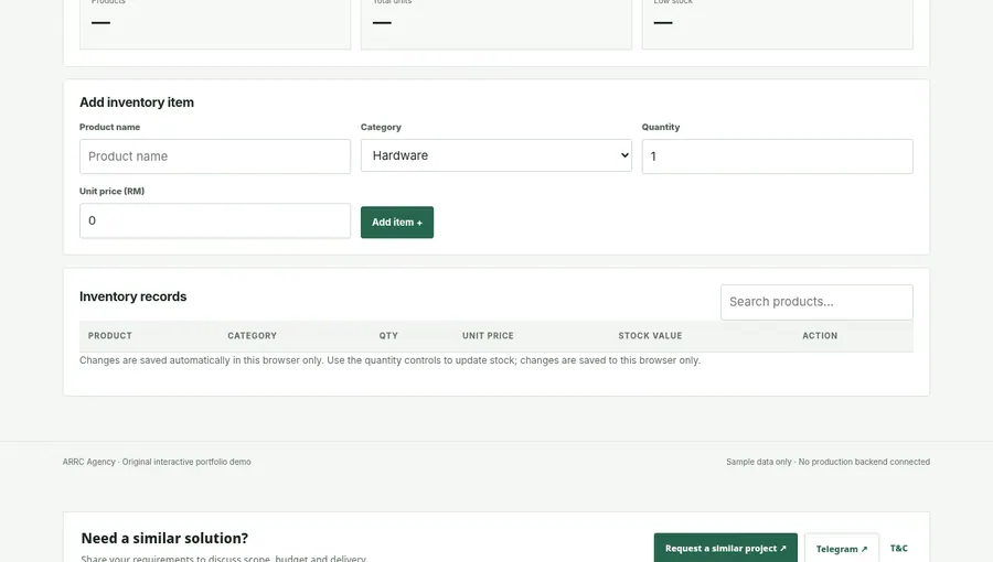 Actual ARRC Inventory Manager demo screenshot